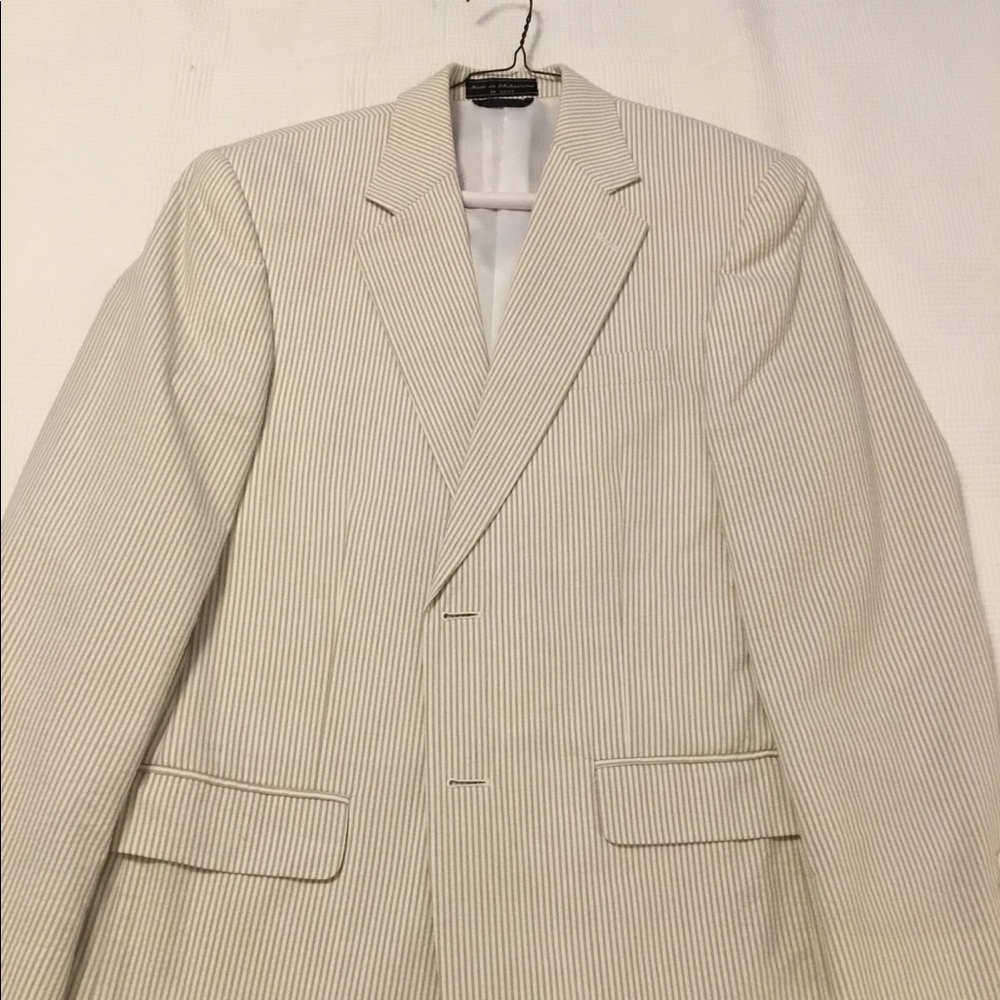 Tazio Men's Seersucker Blazer: Tan Two-Button Summer Sport Coat main image 0